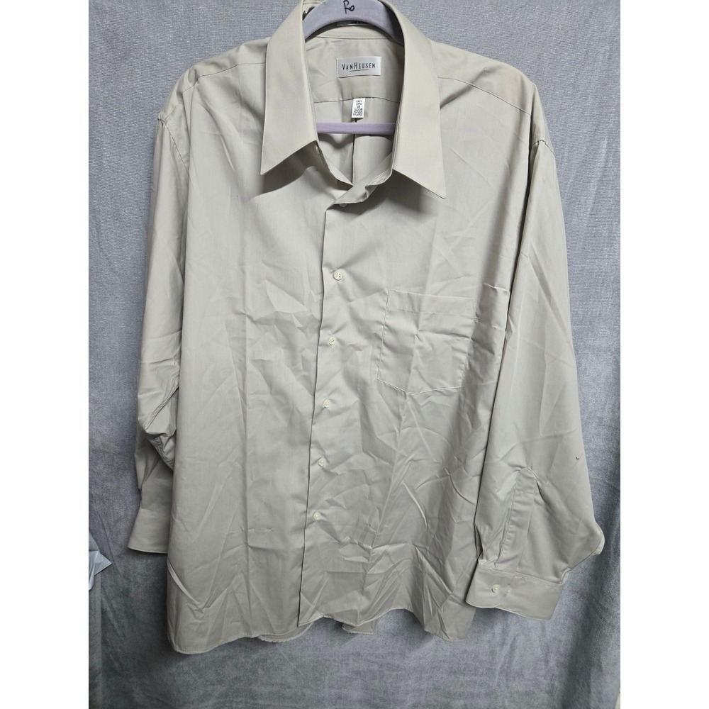 Van Heusen Mens Tan Easy Care Long Sleeve Button Down Dress Shirt 18 34/35 XXL - Picture 1 of 5